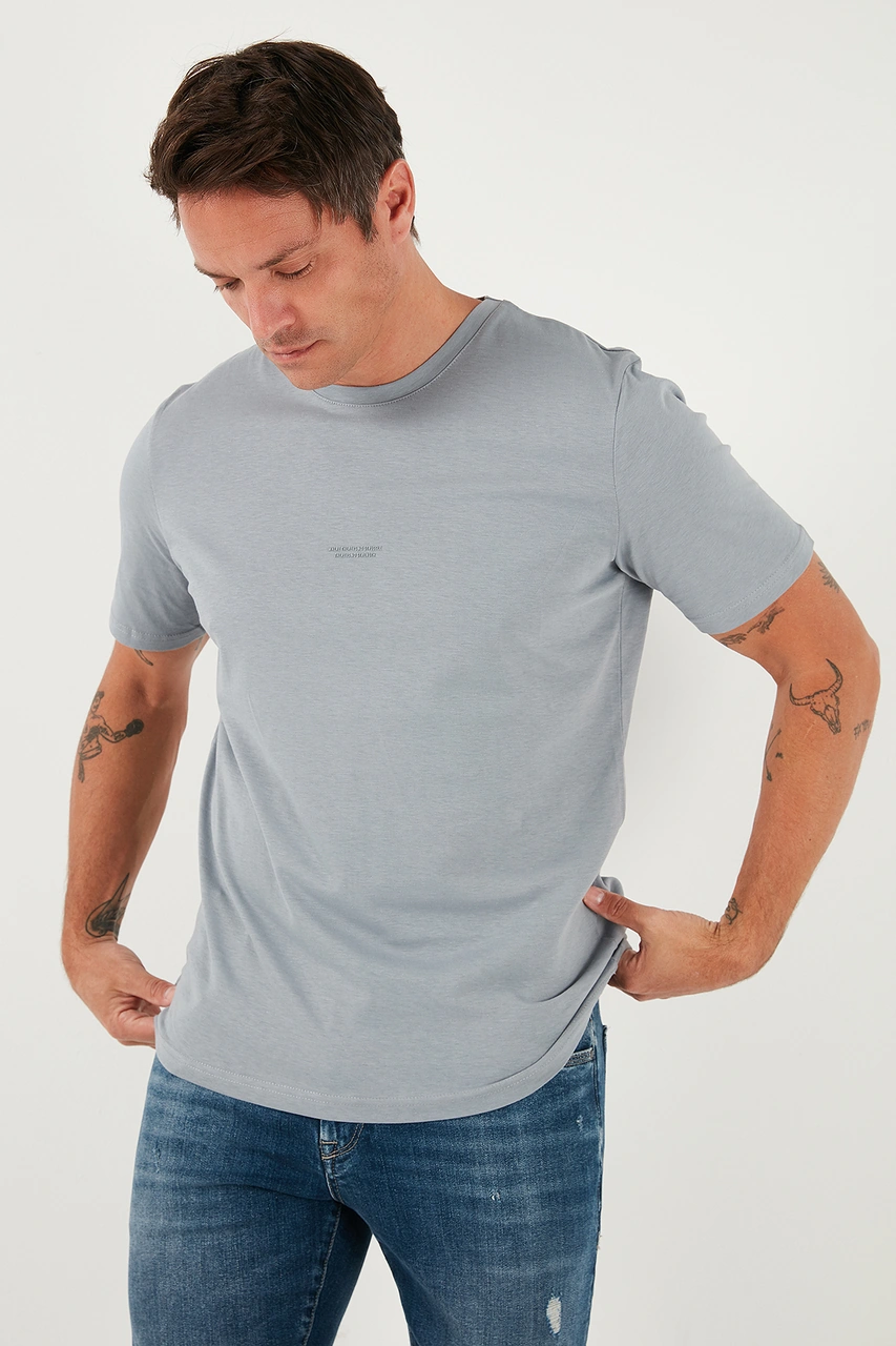 Buratti Yazı Detaylı Pamuklu Regular Fit Bisiklet Yaka Erkek T Shirt 59020203 Açık Gri