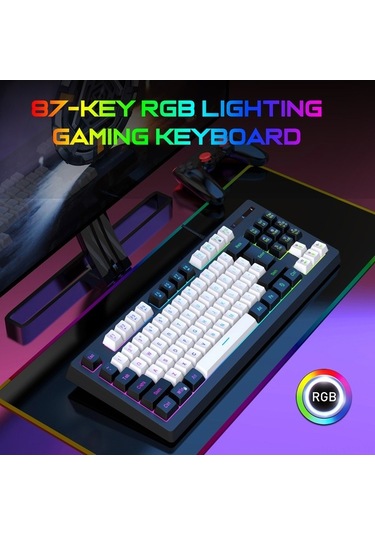 Dancemonkey Hxsj A877 Rgb Ledli 87 Tuşlu Kompakt Oyun Klavyesi - Mekanik Hisseli, Çoklu Ortam Fonksiyonlu
