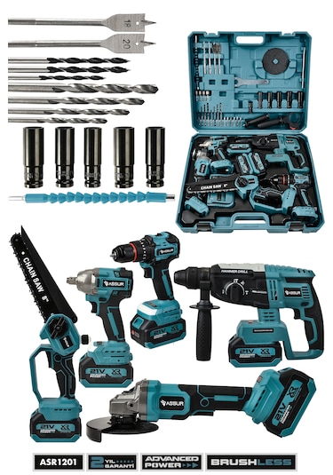 Assur ASR1201 21V Darbeli Kömürsüz 5li Set Mavi