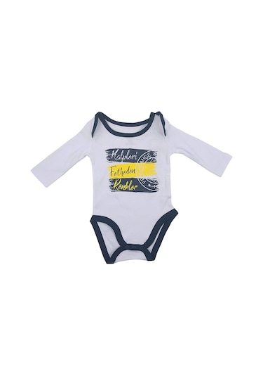 Fenerbahçe Lisanslı Kalpleri Fetheden Renkler Bebek Body Zıbın Kanarya Baskılı Hediyelik Ahşap Kutulu Beyaz