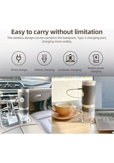 Novahub 5 Seviyeli Taşınabilir Kahve Değirmeni: Otomatik Durdurma, Şarj Edilebilir, Hafif, Pratik Siyah Siyah