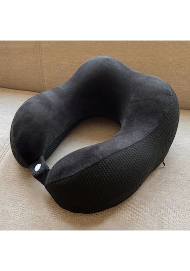 Mufunye Yetişkinler İçin Gezi U Yastığı - Hafıza Köpüğü Dolu Boyun Desteği - Kristal Kadife Kumaş - Siyah Siyah