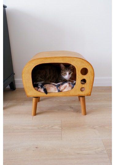 Huncar Kedi Evi Dekoratif Ahşap New Tv Kedi Evi