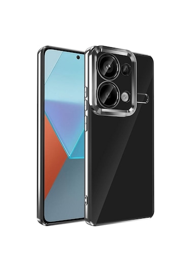 Xiaomi Redmi Note 13 Pro 4g Kılıf Parlak Kenarlı Logo Çerçeveli Kamera Korumalı Omega Silikon Kılıf Siyah