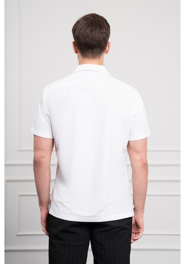 Erkek Beyaz Apaş Yaka Kısa Kol Gömlek 25ys004008600 Beyaz Beyaz