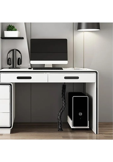 Yuvarlak Kablo Düzenleyici Masa Altı Omurga Kablo Kanalı Siyah