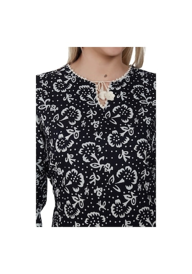 Uzun Kol Pamuk Taş Baskı Uzun Elbise Yoğun Desen