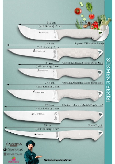 Sürmene Serisi Mutfak Bıçak Seti Et Ekmek Sebze Salata Fileto Bıçağı 6 Lı Set Beyaz Mft-028 Beyaz