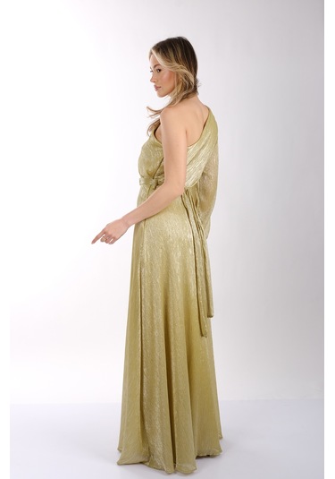 Explosion Tek Omuz Maxi Metalik Elbise - Şıklığı Ve Konforu Bir Arada Lime