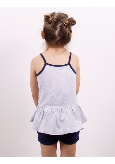 Toontoy Kız Çocuk Kalp Nakışlı Şortlu Takım Gri Melanj