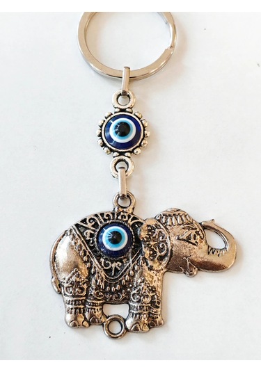 Nazar Boncuklu Fil Metal Anahtarlık
