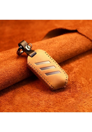 Sones Kia Araba Sığır Derisi Deri Anahtar Koruyucu Kapak Anahtar Kılıfı, Yuvarlak Versiyon Kahverengi 2 Adet