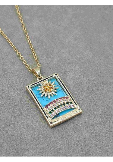 The Sun Tarot Kartı Çelik Kolye Altın