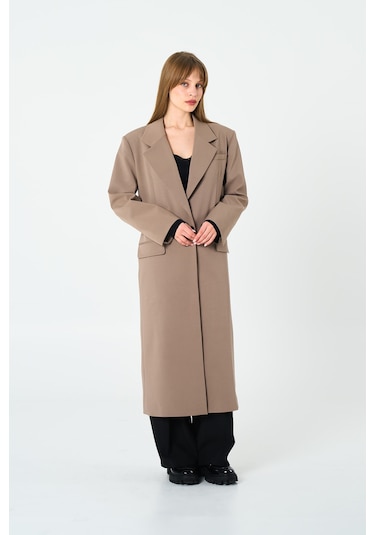 Kadın Bej Oversize Uzun Ceket Bej