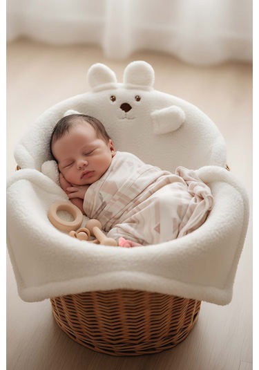 Beyaz Ayıcık Figürlü Peluş Bebek Battaniyesi Çok Renkli