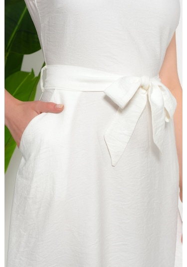 Kadın Omuz Detaylı Büzgülü Diz Boy Yazlık Elbise 3886/100 001