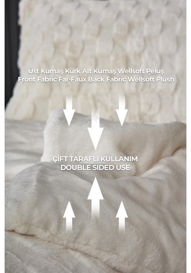 Kürk Yatak Örtüsü Yorgan Uyku Seti Tek Kişilik Çarşaflı Peluş Yumuşak Dolgulu Rody 3 Parça Krem