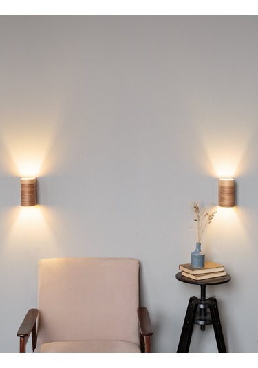 Bombe Kenarlı Yansıtma Tasarım Çift Yönlü Ahşap Salon Duvar Aplik Meşe