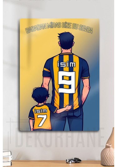 Kişiye Özel Taraftar Tablosu, Sarı Lacivert Baba Oğul Çocuk, İsim Yazdırmalı