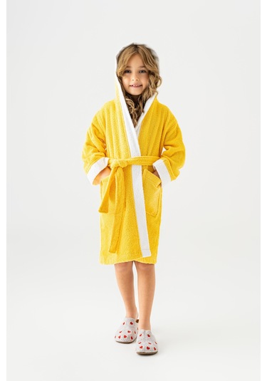 Soley Pueri %100 Pamuklu Unisex Çocuk Bornozu Sarı