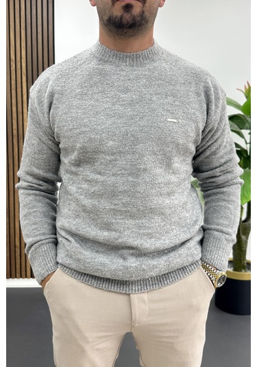 Erkek Bisiklet Yaka Buklet Kumaş Kazak Gri Edw419 Gri