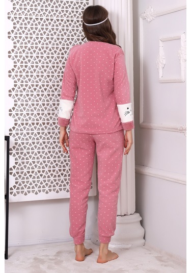 Fawn 3012 Peluş Welsoft Polar Kışlık Pudra Kadın Pijama Takımı Pudra