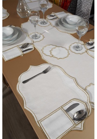 Damla Keten Nakışlı Amerikan Servis Takımı 19 Parça Gold Gold