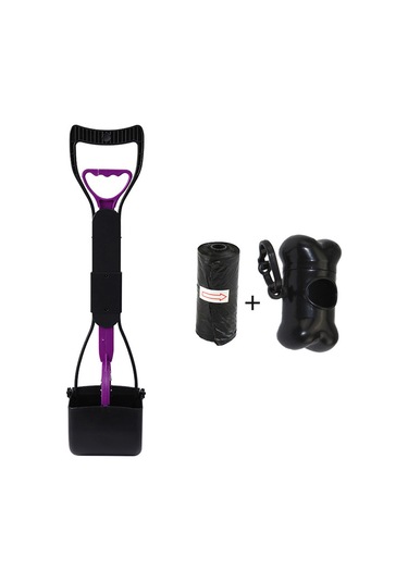 Youmex Köpek Kedi İçin Katlanabilir Uzun Saplı Tuvalet Toplayıcı + Çöp Poşeti Ve Saklama Kutusu Seti Mor Orta Boy Mor