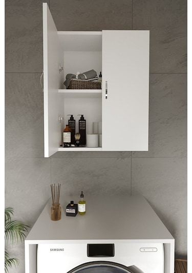 Zambak Çamaşir Makinasi Üst Dolabi Ve Banyo Dolabi Beyaz