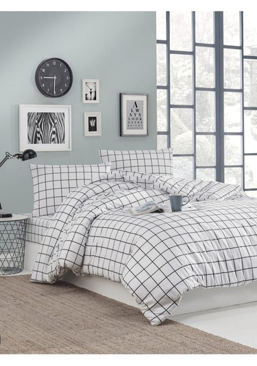 Siyah Kareli Ranforce Pamuk Nevresim Seti Tek Kişilik