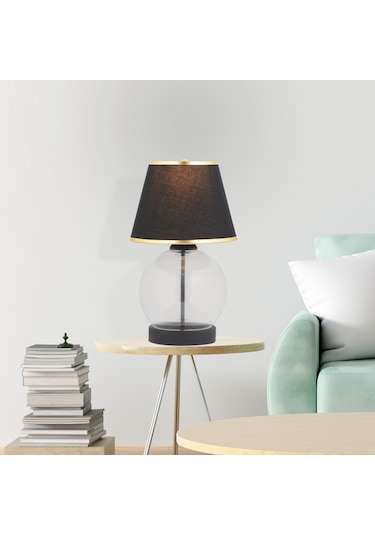 Lampon Siyah Şapkalı Siyah Masa Lambası Modern Tasarım Salon-Yatak Odası Abajur Siyah