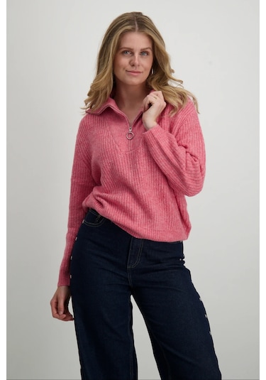 Only Oversize Yarım Fermuarlı Uzun Kol Kadın Sweatshirt - Minimalist Stil Pembe