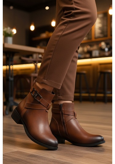 Taba Zümrüt İçi Kürklü Fermuarlı Kaymaz Kadın Bot 547819 Z Taba-zümrüt