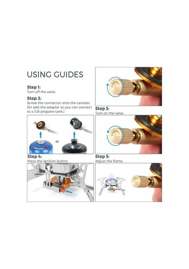 Pazly Taşınabilir Kamp Sobası Rüzgar Geçirmez Piezo Ateşlemeli 3500w Gaz Brülörü Piknik Yürüyüş Gümüş Gümüş