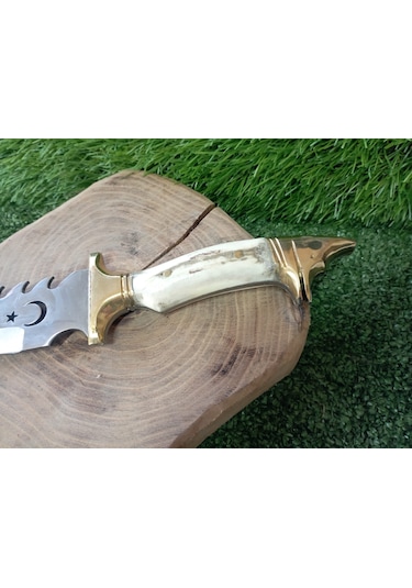 Tctknives Kurt Başlı Ay-Yıldızlı El Yapımı Av Kamp Bıçağı Kahverengi - Krem