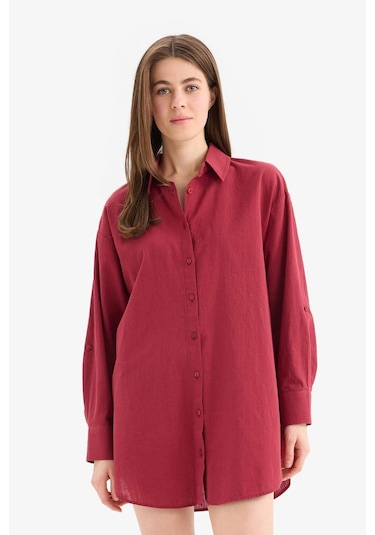 DeFacto Regular Fit Pamuklu Plaj Gömleği-Fall in Love W8241AZ25SMBR285 Bordo