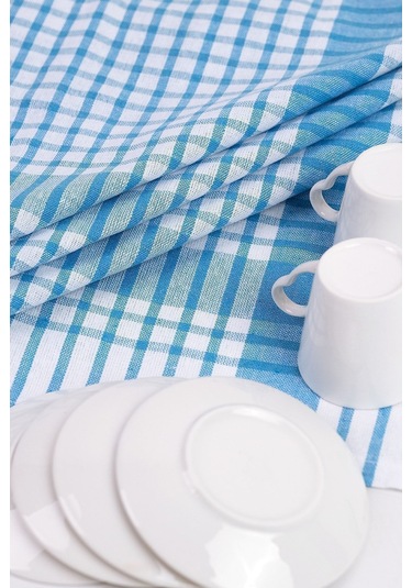 Pamuklu Turkuaz Renkli Pöti Kareli 4'lü Kurulama Bezi, Beslenme Örtüsü, Servis Peçetesi