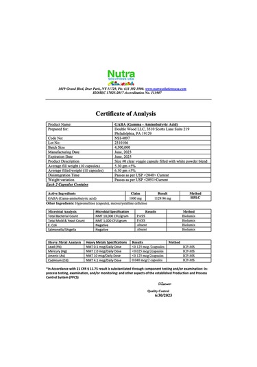 Doublewood Gaba 1,000,mg 300 Capsules.made In Usa. Tr Tek Yet...