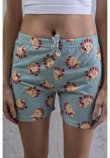 Giysa Kadın Beli Lastikli Desenli Şort Pijama Altı Soluk Mavi - 2027 Açık Mavi