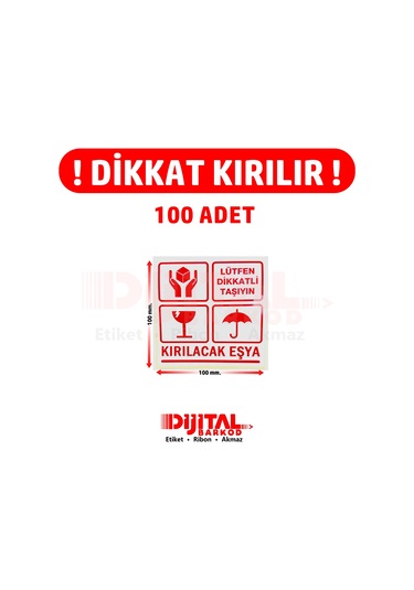 Dikkat Kırılır. Fragile. Uyarı Etiketi Dikkat Kırılacak Eşya 100 Adet-100MM.X100MM.