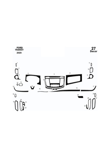 Ford Transit Konsol-torpido Kaplama 2020- 27 Parça-piano Black Piano Black