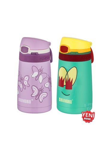 Shamobo 2li Set Pipetli Çelik Termos 350ml -6 Saat Isı Yalıtımı- Beyaz - Lila