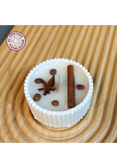 Uretti - Makbule 3845 El Yapımı Tarçın Ve Yıldız Temalı Şık Dekoratif Mumluk - Beyaz Beyaz