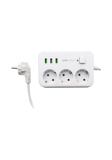 Polosmart MP08 3'lü Beyaz Akım Korumalı Priz