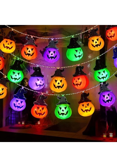 Alegre Cadılar Bayramı Işık Zinciri, Balkabağı, 4 Renkli Dekorasyon, 3 M, 20 Led, Cadılar Bayramı, Dekorasyon, Balkabağı, Işık Zinciri, Pil, Merhaba Çok Renkli