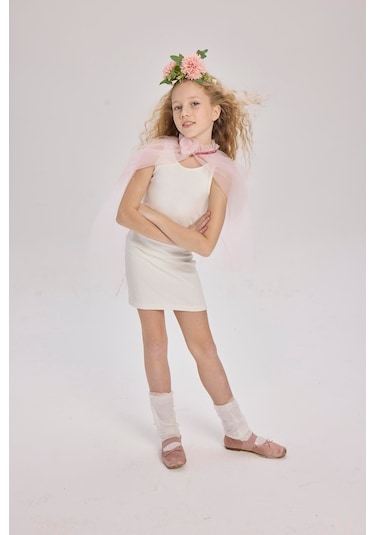 Luess Kız Çocuk Sıfır Kol Pamuklu Elbise Beyaz