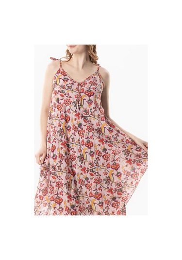 Askılı Vual Afrodit Midi Boy Yazlık Elbise Sarmaşık Pudra 6220 Sarmaşık Pudra