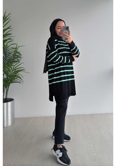 Lady Triko Tunik - Siyah/yeşil Siyah