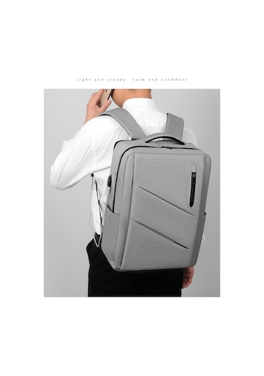 Sones Usb Şarj Portlu 17" Laptop Sırt Çantası, Su Geçirmez Sırt Çantası Gri