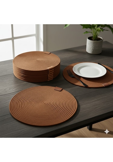 Amerikan Servis Runner 6 Lı Sunum Supla Çeyiz Takımı Örgü Tabak Altı Yanmaz Kahverengi